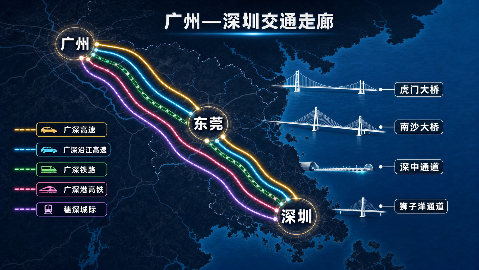 广州—东莞—深圳综合交通走廊示意图